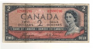 Bank of Canada 1954 $2 Devil's Face Banknote A/B BC-30a