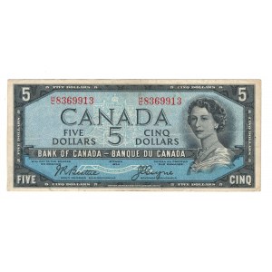 Bank of Canada 1954 $5 Devil's Face Banknote H/C BC-31b