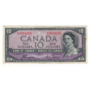 Bank of Canada 1954 $10 Devil's Face Banknote C/D BC-32a