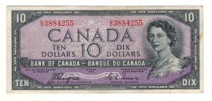 Bank of Canada 1954 $10 Devil's Face Banknote C/D BC-32a