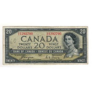 Bank of Canada 1954 $20 Devil's Face Banknote B/E BC-33a