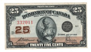 Dominion of Canada 1923 25 Cent Shinplaster Banknote DC-24c