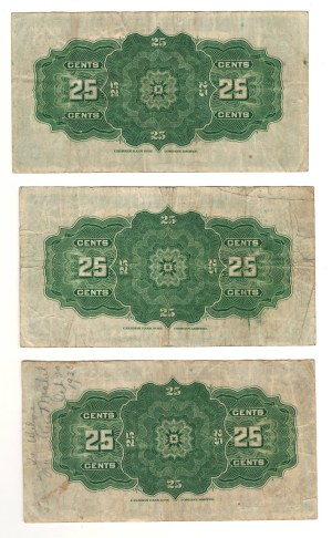 Dominion of Canada 1923 25 Cent Shinplaster Banknote Lot (3 Pieces)