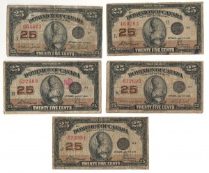 Dominion of Canada 1923 25 Cent Shinplaster Banknote Lot (5 Pieces)