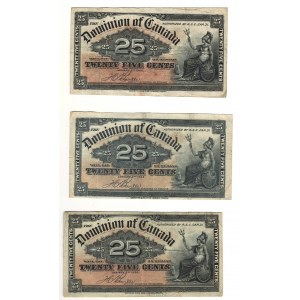 Dominion of Canada 1900 25 Cent Shinplaster Banknote Lot DC-15b (3 Pieces)