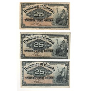 Dominion of Canada 1900 25 Cent Shinplaster Banknote Lot DC-15b (3 Pieces)