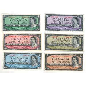 Bank of Canada 1954 $1 - $50 Banknote Bundle Collection Lot $88 Face Value (6 Pieces)