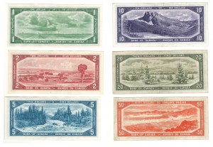 Bank of Canada 1954 $1 - $50 Banknote Bundle Collection Lot $88 Face Value (6 Pieces)