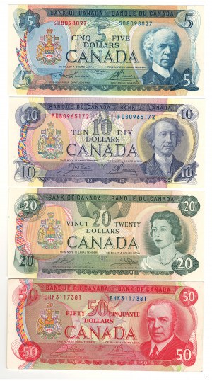 Bank of Canada Multicoloured $5 - $50 Bundle Collection Lot $85 Face Value (4 Pieces)