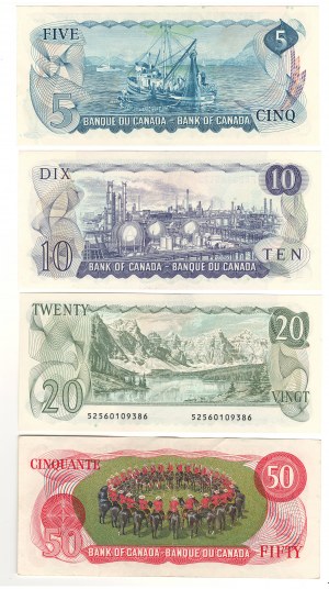 Bank of Canada Multicoloured $5 - $50 Bundle Collection Lot $85 Face Value (4 Pieces)