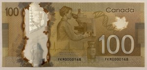 Bank of Canada 2011 $100 Low Serial Number Banknote FKM BC-73a