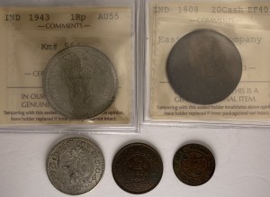 Ceylon, India, Netherlands East Indies Coin Lot (5 Pieces)