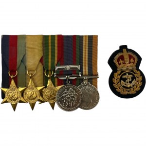 Group of Five WWII Medal & Chief Petty Officers Cap Badge by Scully