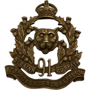 Canada WWI 173rd Overseas Battalion Canadian Highlanders Piper's Glengarry Badge RARE