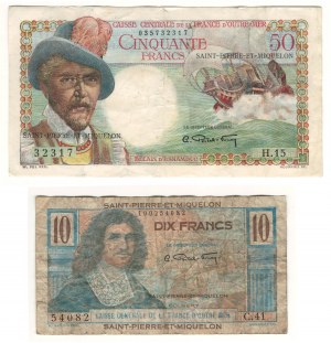 Saint Pierre and Miquelon Banknote Lot 10 & 50 Francs (2 Pieces)