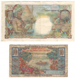 Saint Pierre and Miquelon Banknote Lot 10 & 50 Francs (2 Pieces)