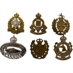 Canada Cap Badges First Hussars, Queens Rangers, Sherbrooke Etc. (6 pieces)