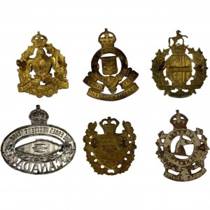 Canada Cap Badges First Hussars, Queens Rangers, Sherbrooke Etc. (6 pieces)