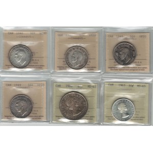 Canada Silver 50 Cent and Dollar ICCS Certified Lot (6 Pieces)