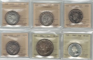 Canada Silver 50 Cent and Dollar ICCS Certified Lot (6 Pieces)