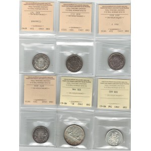 Canada Silver 50 Cent and Dollar ICCS Certified Lot (6 Pieces)