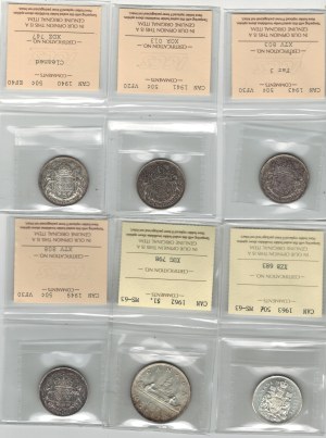 Canada Silver 50 Cent and Dollar ICCS Certified Lot (6 Pieces)