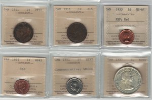 Canada Penny to Dollar ICCS Certified Lot (6 Pieces)