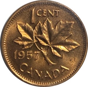 Canada 1957 1 Cent Hanging 7