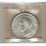 Canada 1939 Silver Dollar ICCS MS62