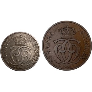 Danish West Indies 1905 Lot 2 & 5 Cents (2 Pieces)