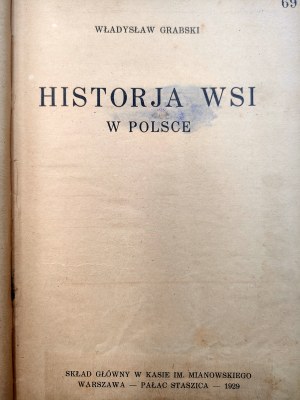 Grabski Władysław - History of villages in Poland - Warsaw 1929 [ stamp of Zakład Introligatorski in Lublin ].