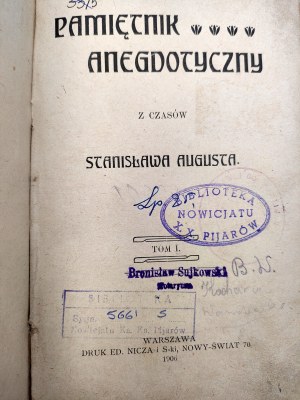 An Anecdotal Diary from the Times of Stanislaw August, Volumes I-III, Warsaw 1906