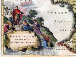 Mapa Galie pod vládou Římanů - mědirytina, J.G. Beck 1773 [ Francie, Itálie, Německo, Římská říše].