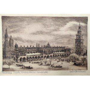 Zakrzewski Władysław (1903 - 1944) - Panoráma krakovského trhu, lept, Druhá poľská republika, Krakov, Sukiennice, Kostol Panny Márie