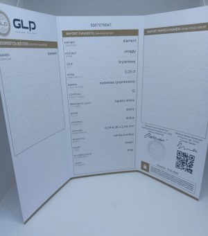 PŘÍRODNÍ DIAMANT 0,25 CT. AUKČNÍ CERTIFIKÁT