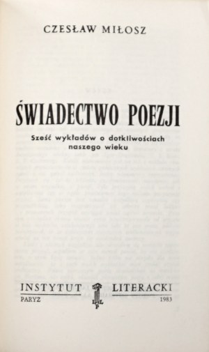 Miłosz C., LES PRIX DE LA POÉSIE [1ère édition].