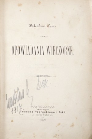 Prus B., WIECZORNE OPOWIADANIA, 1894 [1. vydání].