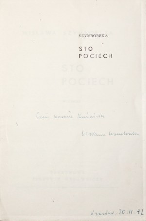 Szymborska W., STO POCIECH : WIERSZE [autograf, dedykacja autorki ] [wydanie 1]