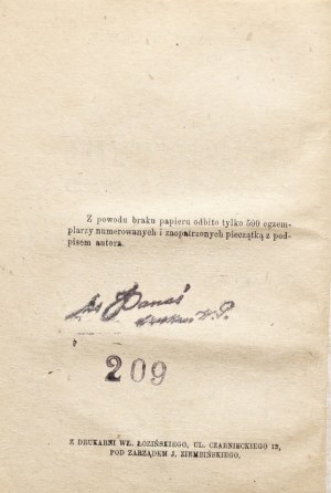Panaś J., PAMIĘTNIKI KAPELANA LEGIONÓW POLSKICH, cz.1-2, 1920 [podpis autora, náklad 500 výtisků].