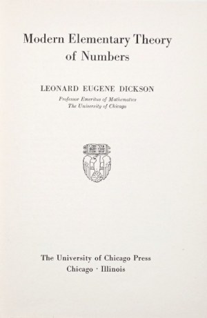 Dickson L.E., MODERN ELEMENTARY THERY OF NUMBERS, 1950