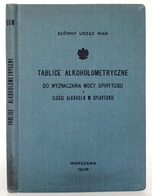 ALCOHOLOMETRIC TABLES FOR DETERMINING THE STRENGTH OF SPIRITS AND THE AMOUNT OF ALCOHOL IN SPIRITS, 1936