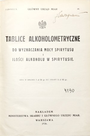 ALCOHOLOMETRIC TABLES FOR DETERMINING THE STRENGTH OF SPIRITS AND THE AMOUNT OF ALCOHOL IN SPIRITS, 1936