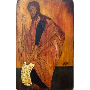 Antoni Uniechowski(1903-1976),Mojżesz na górze Synaj z otrzymanymi od Boga Dziesięcioma Przykazaniami ,ok.1950r.