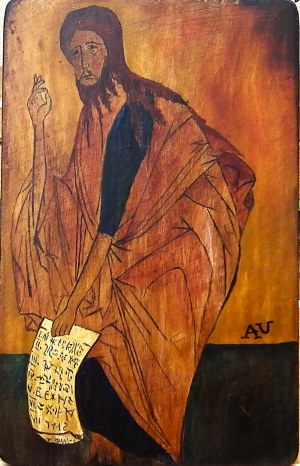 Antoni Uniechowski(1903-1976),Mojżesz na górze Synaj z otrzymanymi od Boga Dziesięcioma Przykazaniami ,ok.1950r.