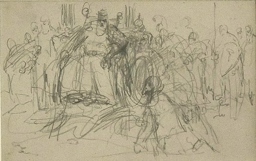 Jan Matejko(1838 Kraków-1893 Kraków),Szkic dwustronny,Scena rodzajowa-królewska