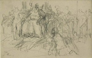 Jan Matejko(1838 Krakow-1893 Krakow),Two-sided sketch,Genre scene-kingdom scene