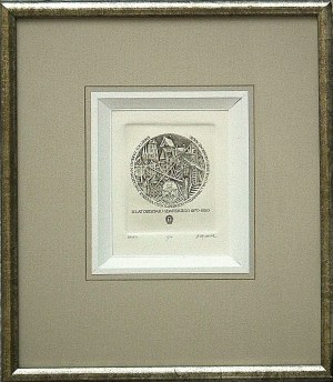 Henryk Fajlhauer[Feilhauer](1942-1999) ,Exlibris Zakład Narodowy Imienia Ossolińskich Wydawnictwo Polskiej Akademii Nauk ,X Lat Oddziału Gdańskiego 1970-1980