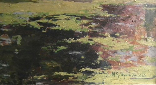 Michał Gorstkin-Wywiórski(1861 Warszawa-1926 Berlin),Pejzaż ze stawem,1927 cm