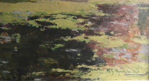 Michał Gorstkin-Wywiórski(1861 Warszawa-1926 Berlin),Pejzaż ze stawem,1927 cm