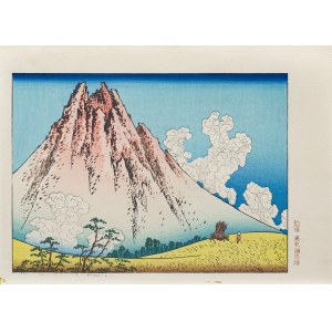 Katsushika Hokusai (1760-1849), Góra Fuji widziana z Mishima w Koshu, z serii: Sto widoków Góry Fuji, wyd. Takamizawa, Tokio/Japonia, okres Showa, ok. 1960 r.